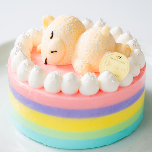 【レインボー限定】おやすみベアのはちみつレモンヨーグルトケーキ 4号/5号|誕生日・サプライズ・写真映え
